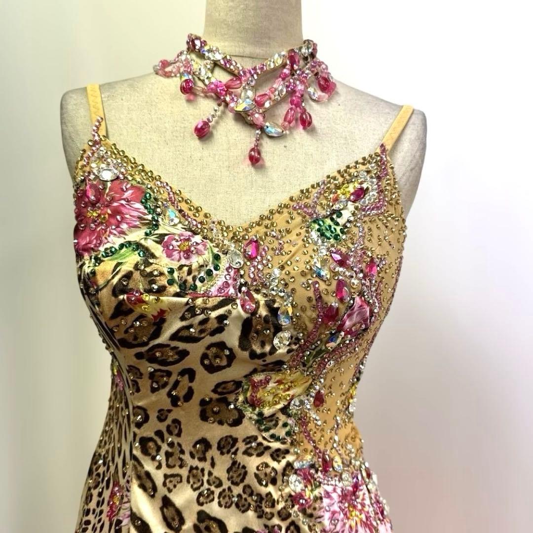 6320★Mピンク ヒョウ柄 花柄 スタンダードドレス 社交ダンス