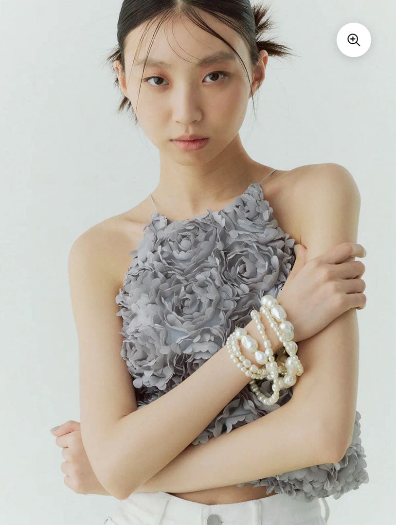 eimy istoire ボリュームフラワーモチーフアメスリトップス GRAY