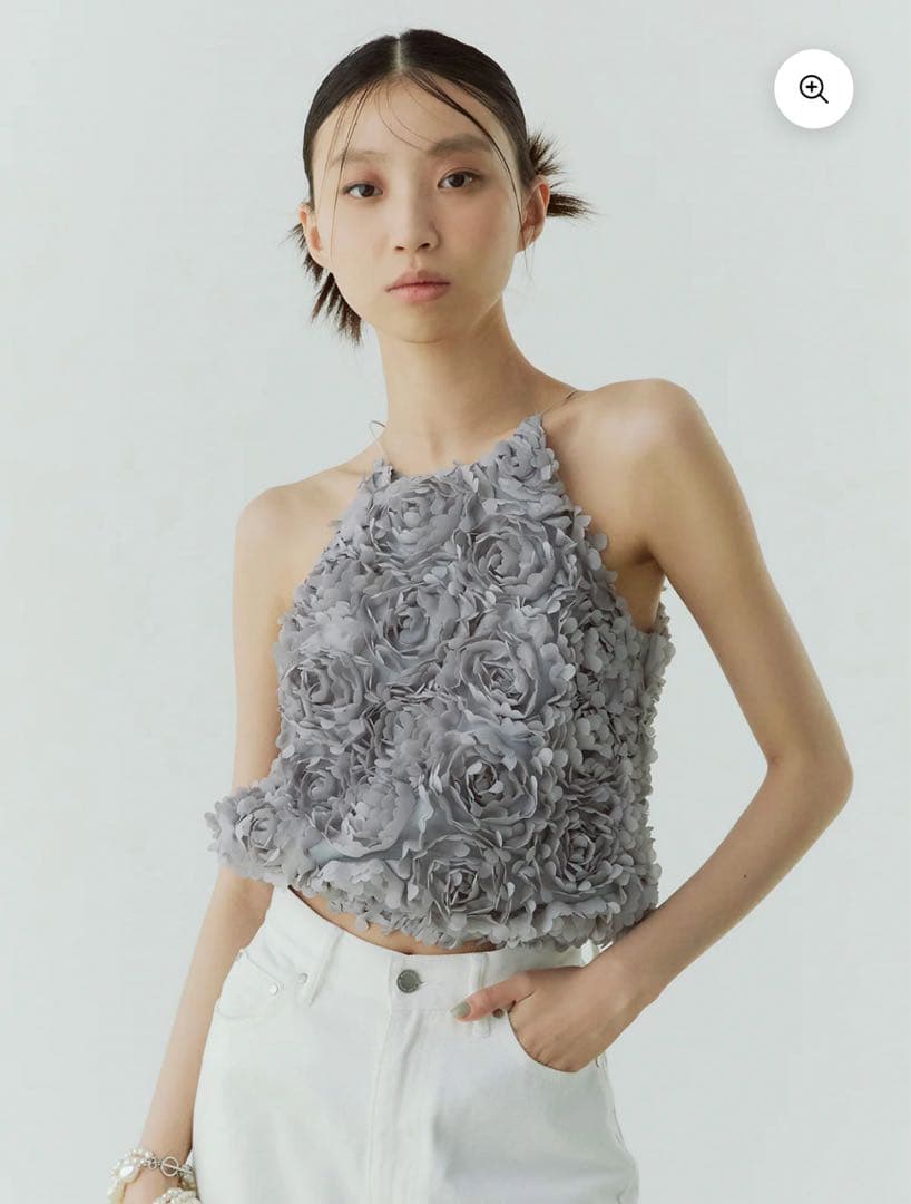eimy istoire ボリュームフラワーモチーフアメスリトップス GRAY