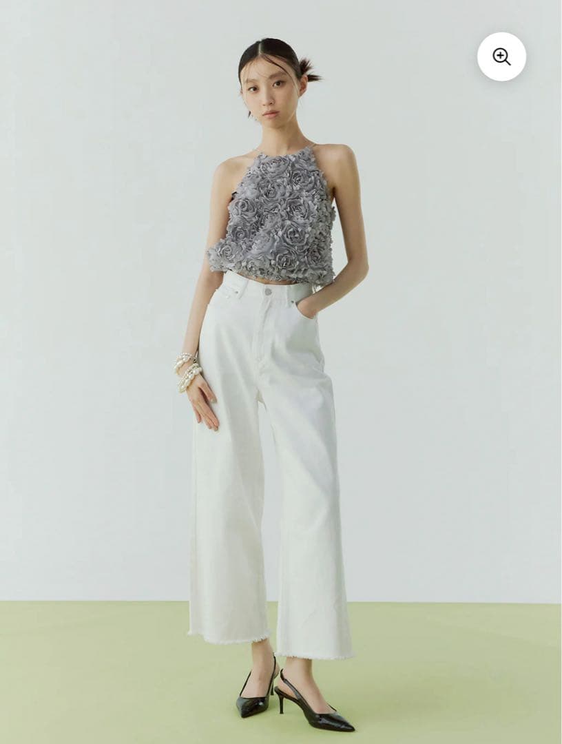 eimy istoire ボリュームフラワーモチーフアメスリトップス GRAY