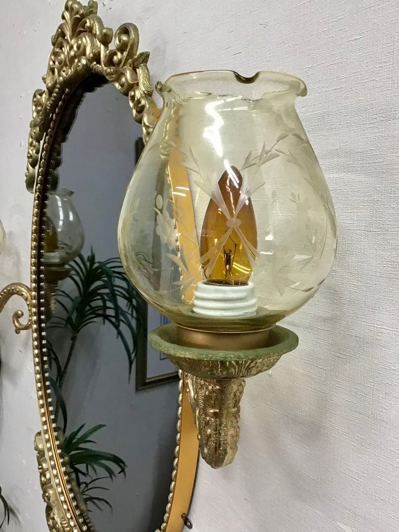 管250☆フランス製☆希少☆アンティーク☆ランプ付き☆ウォールミラー☆壁掛け鏡