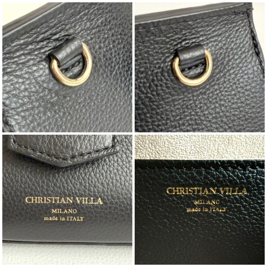 美品 CHRISTIAN VILLA 2WAYレザーワイドハンドバッグ