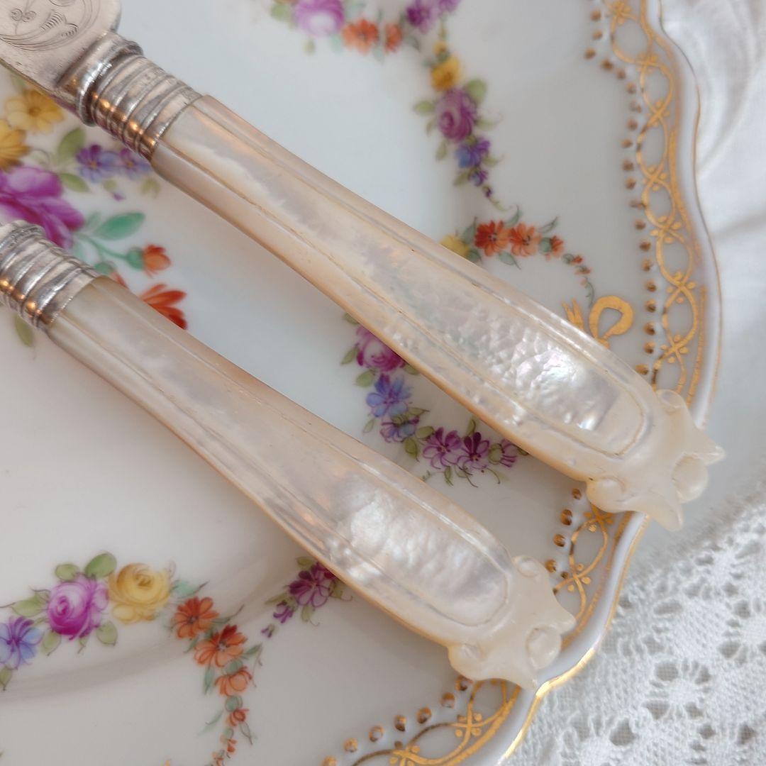 白蝶貝カトラリー　D マザーオブパール　アンティーク　イギリス　フォーク