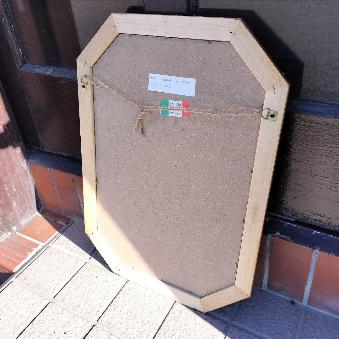 イタリア ヴィンテージ 木製八角形壁掛け鏡 アンティーク ミラー