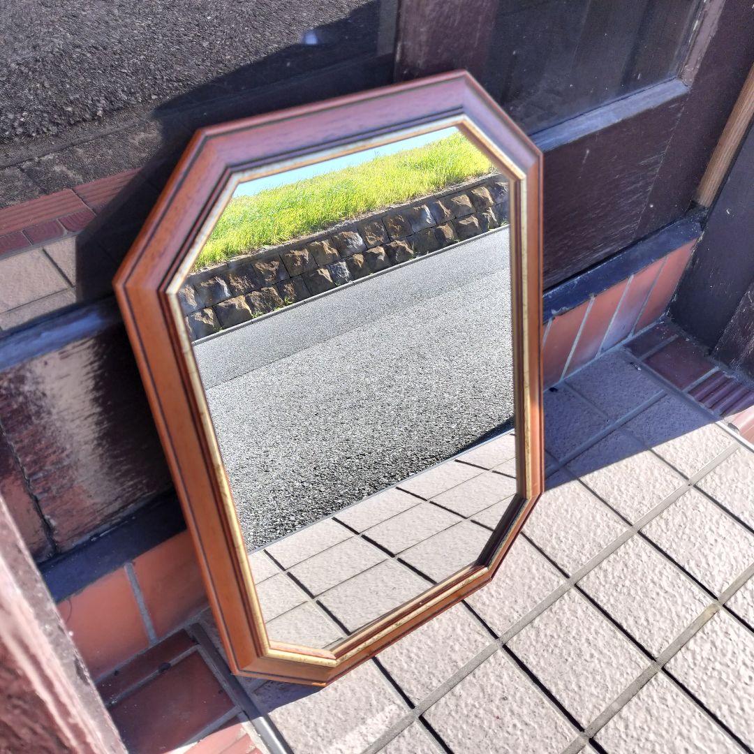 イタリア ヴィンテージ 木製八角形壁掛け鏡 アンティーク ミラー