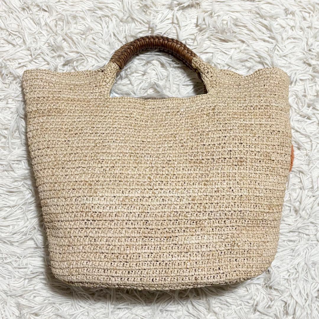 美品 収納袋付き ヘレンカミンスキー ラフィア カゴバッグ ポンポン 本革