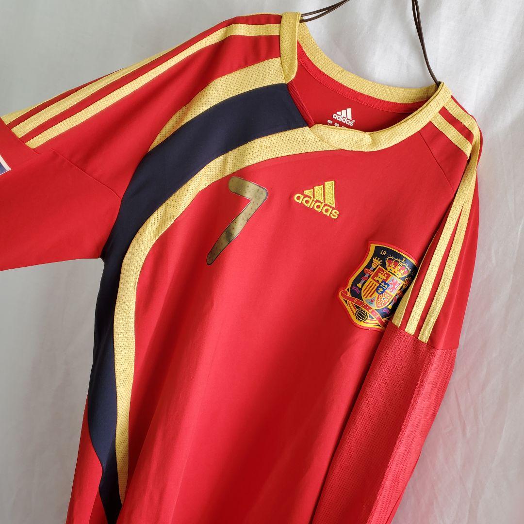 B1011 アディダス　スペイン代表 長袖 ユニホーム 赤 ダビド・ビジャ