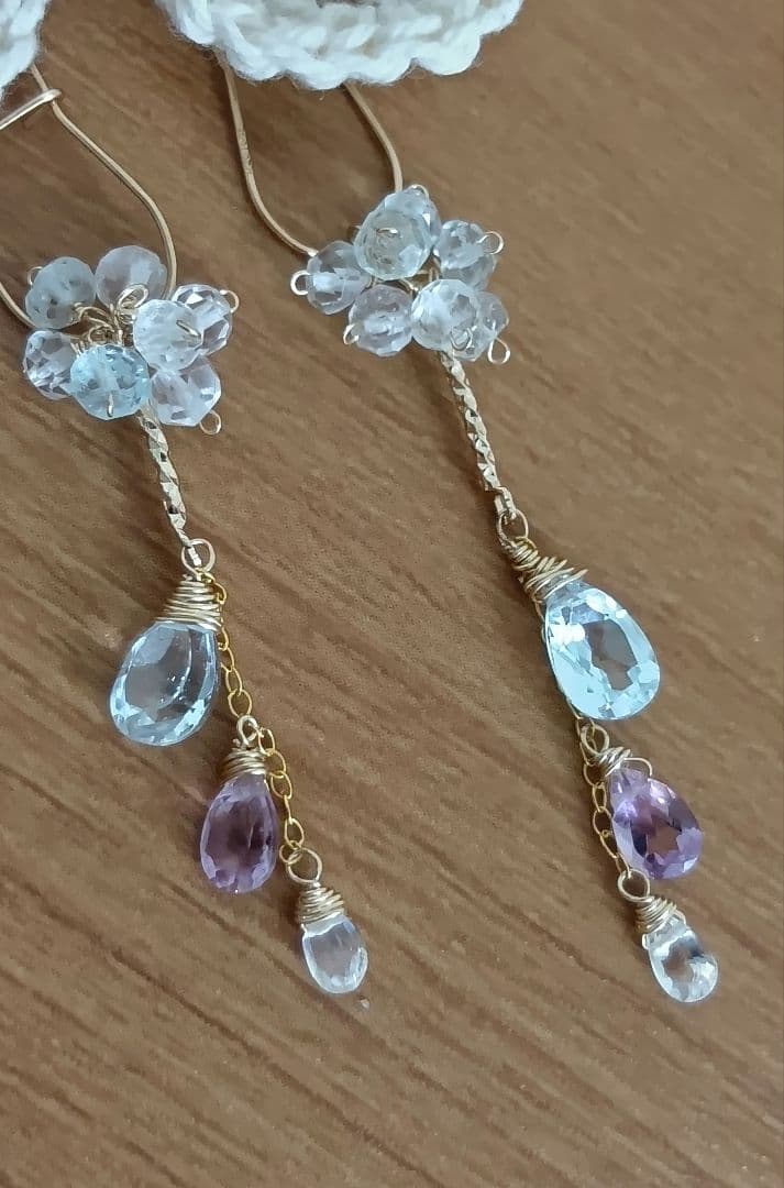 423 14kgfブルートパーズ・アメジスト・ブルームーンストーンのチャーム7点