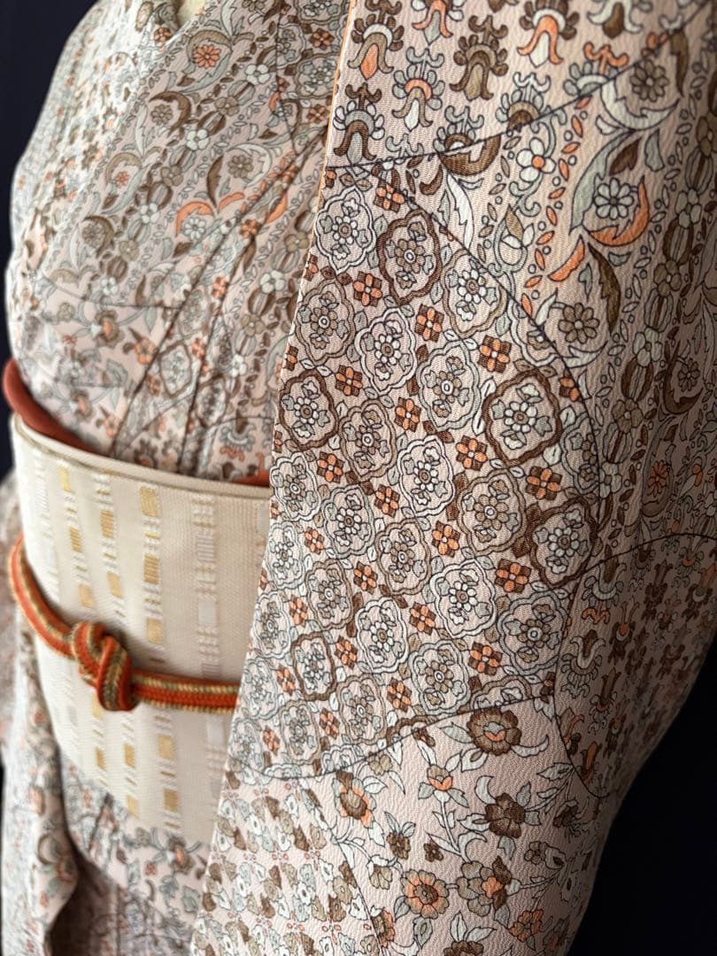 ★専用★ 【更紗小紋】更紗切り嵌め　細かな彫りの柄　洋草花菱文　しつけ付き