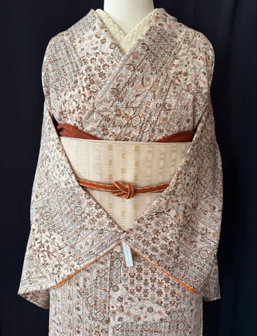 ★専用★ 【更紗小紋】更紗切り嵌め　細かな彫りの柄　洋草花菱文　しつけ付き