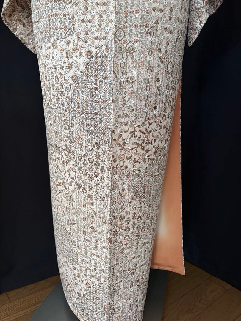 ★専用★ 【更紗小紋】更紗切り嵌め　細かな彫りの柄　洋草花菱文　しつけ付き