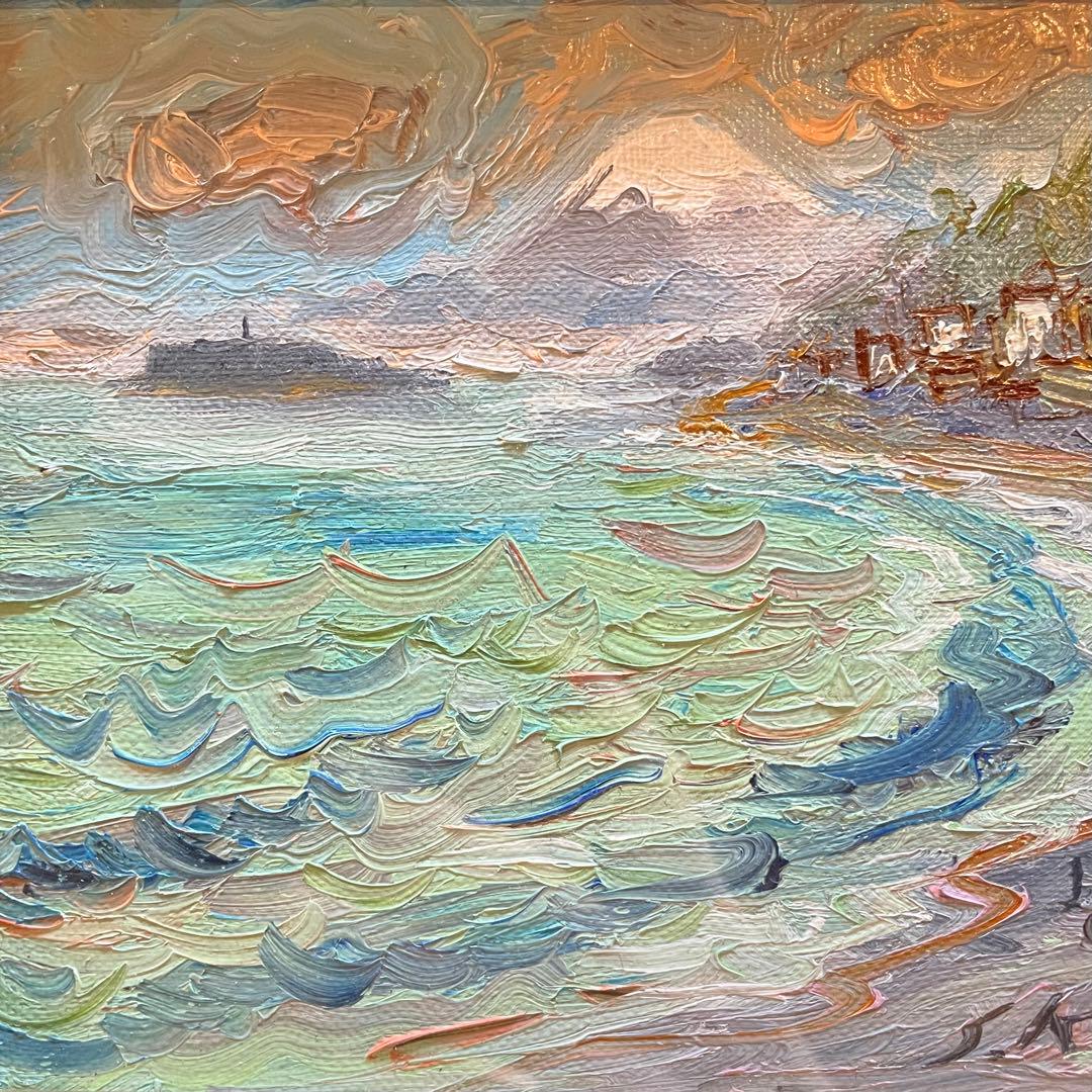 木俣滋彦「江ノ島・富士」油彩画　風景　鎌倉　額付　本人サイン入　25.11.28