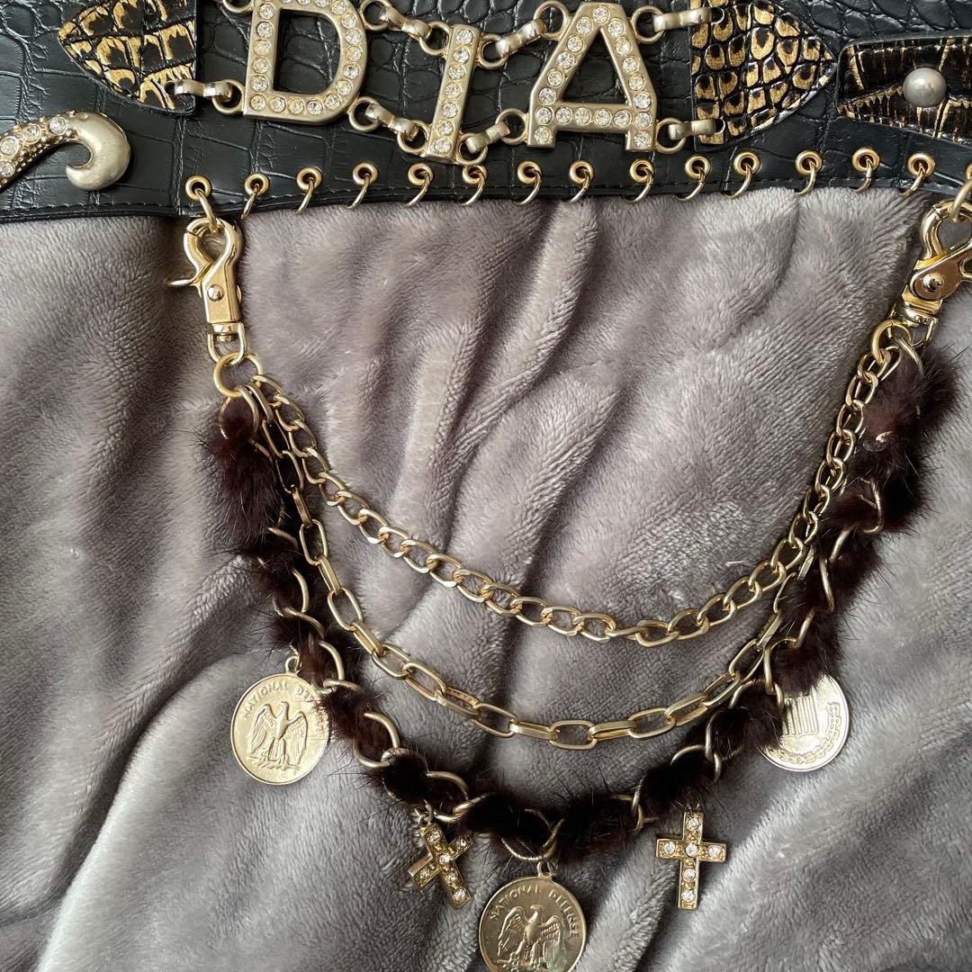 旧d.i.aベルト　ファー付き・チェーンキラキラゴールド