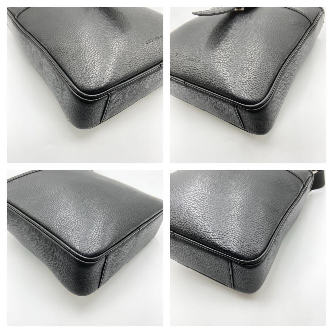 極美品　バーバリー　ショルダーバッグ　ノバチェック　ロゴ刻印　レザー　ブラック