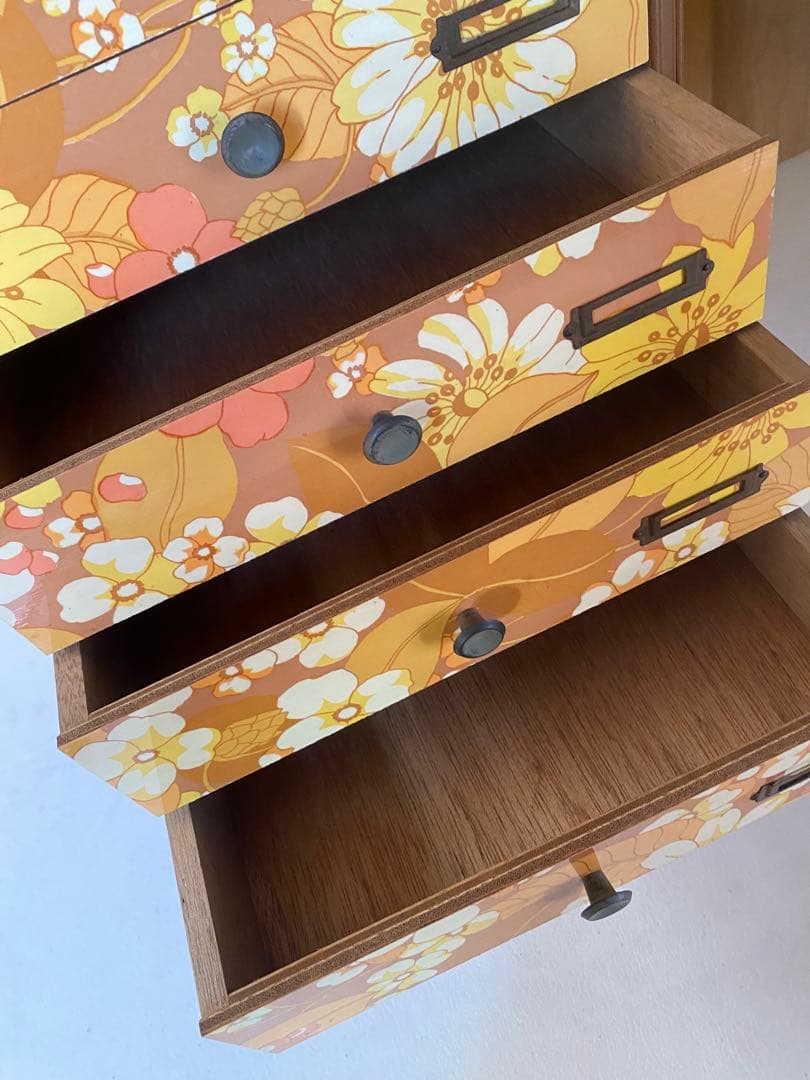 木製　花柄　ミニ箪笥　小物入れ　レトロポップ　引出し　レトロ