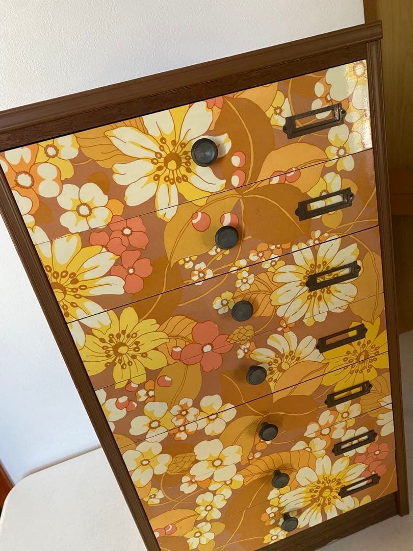 木製　花柄　ミニ箪笥　小物入れ　レトロポップ　引出し　レトロ