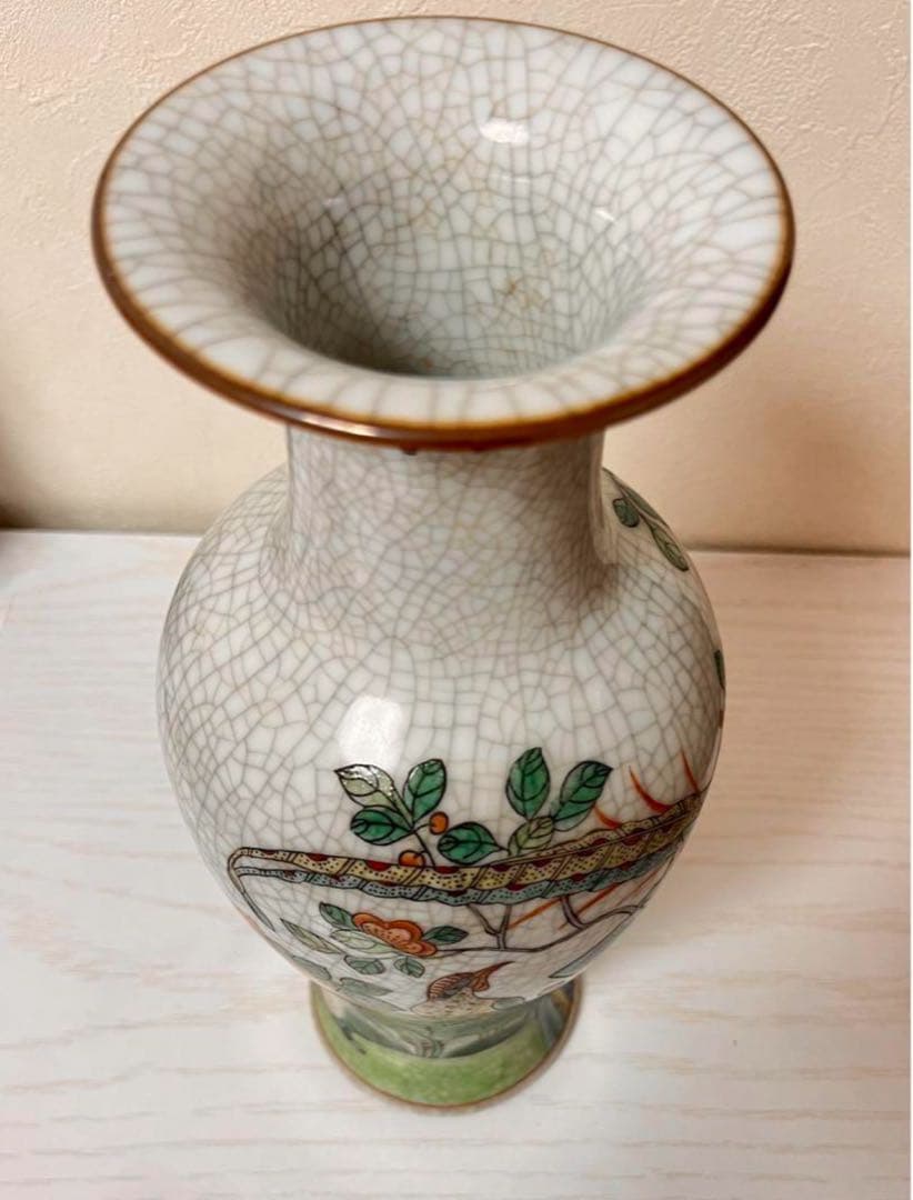 中国景徳鎮　粉彩花鳥文　壺　骨董品　花器　インテリア　花瓶