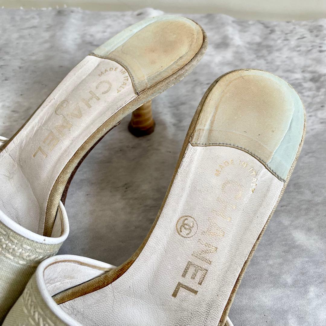 CHANEL ミュール サンダル ヒール 刺繍 36サイズ