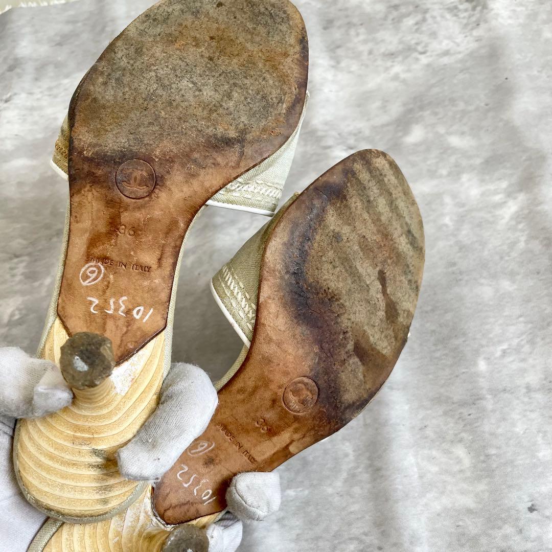 CHANEL ミュール サンダル ヒール 刺繍 36サイズ