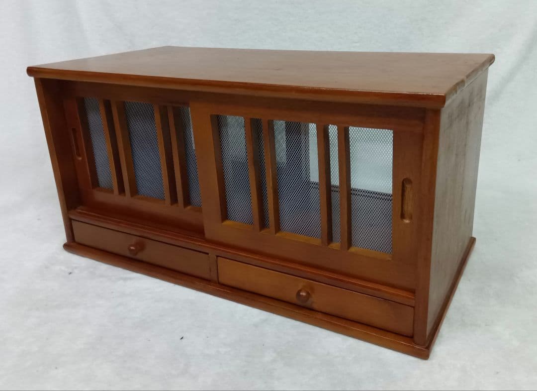 引き出し付き蝿帳　収納棚　両面開き　食器棚　食品保存キャビネット　レトロ