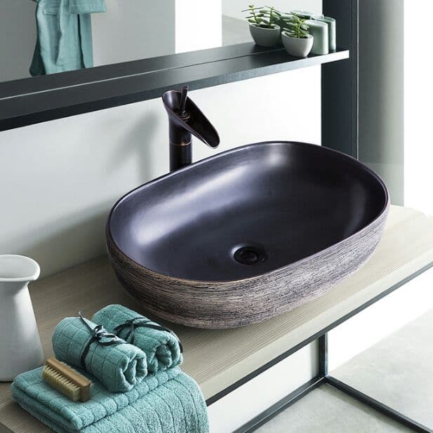 陶器 手洗い 台上盆 楕円形 復古式 洗面器