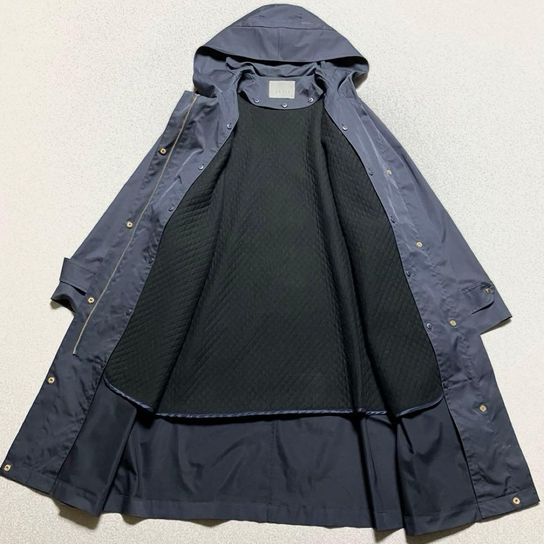 近年 ANAYI ブライトツイルライナーモッズコート フードロング アナイ 紺