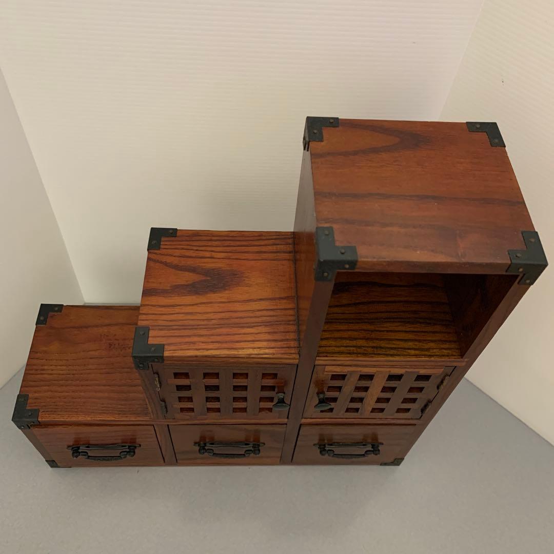 昭和レトロ　木製ミニ階段箪笥　引き出し付き収納ボックス