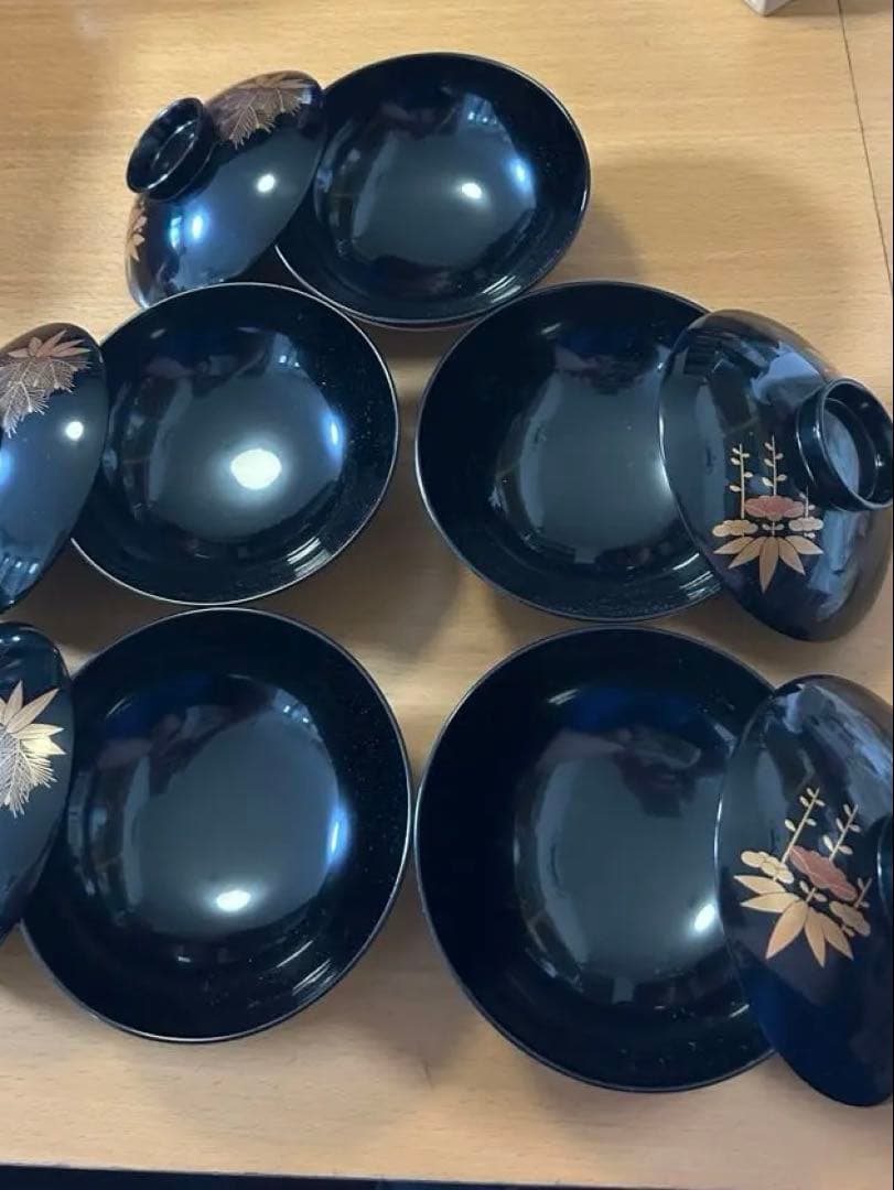 黒い蓋つき煮物椀 5個セット