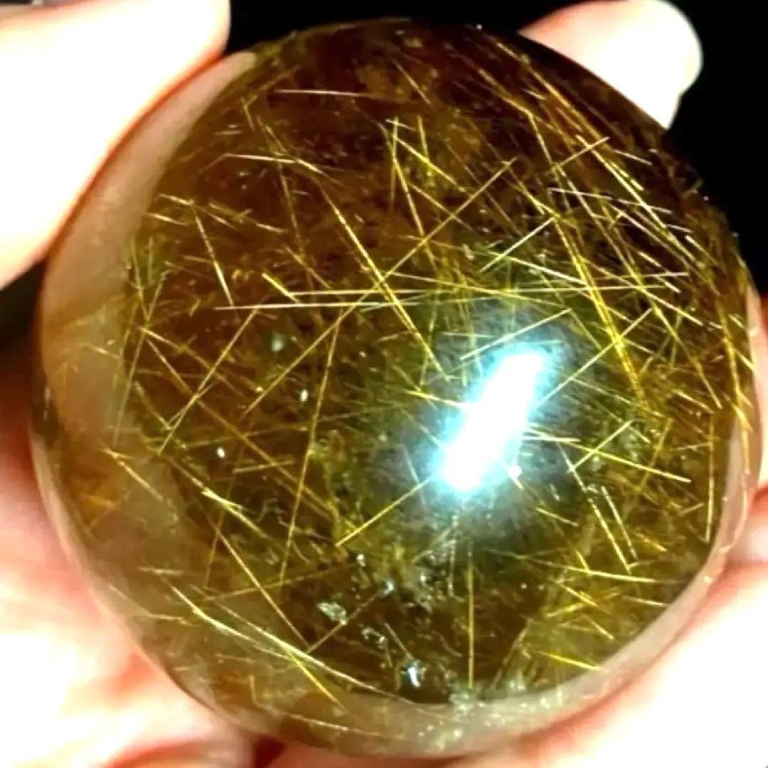 50mm ゴールドルチルクォーツ　丸玉　スフィア　金針水晶