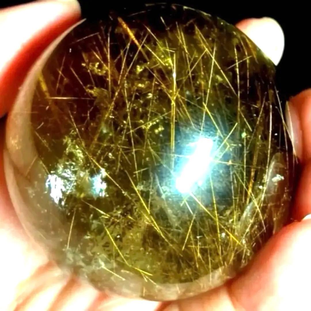 50mm ゴールドルチルクォーツ　丸玉　スフィア　金針水晶