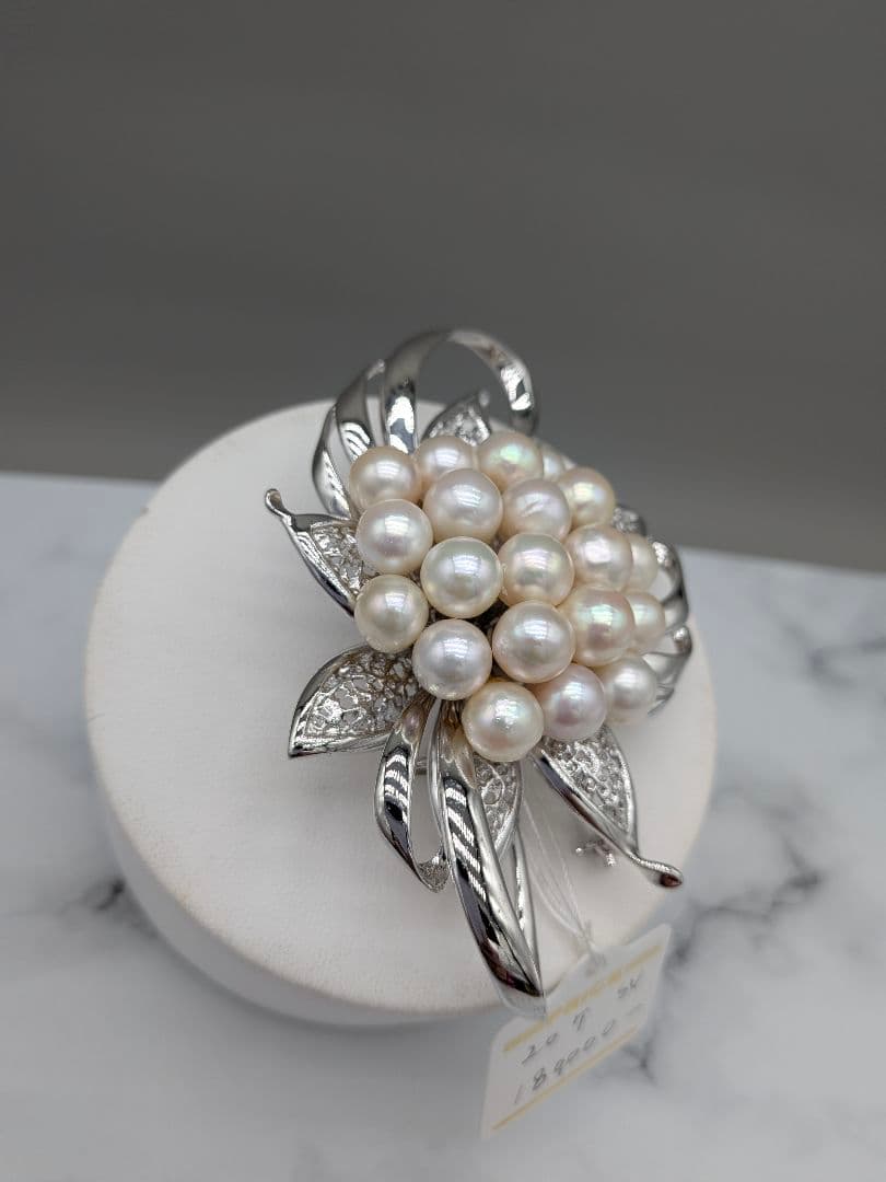 あこや真珠 ブローチ 大粒20珠 9.7×6.5cm 花デザイン　帯留め兼用