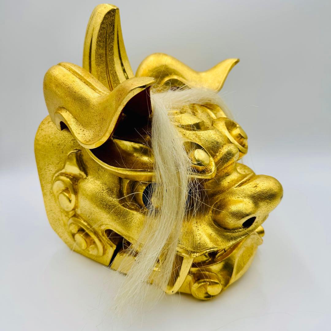 【木彫　瑞宝造　獅子頭　神具　縁起物　祭】邪気払い　骨董　アンティーク　共箱