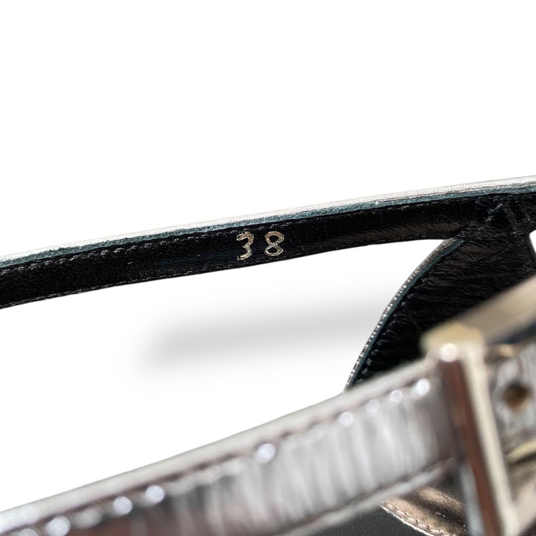 プラダ　ミュール　ハイヒール　ウェッジソール　メタリック　ストラップ　25cm