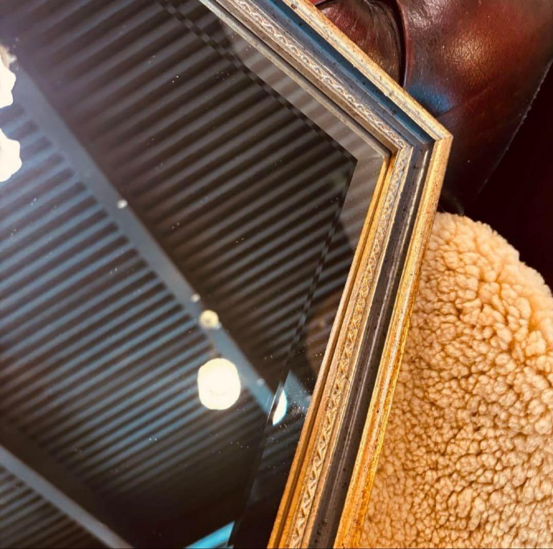 湯布院アンティーク イタリア製 ウォールミラー 壁掛け鏡 ゴールドカラー 額縁