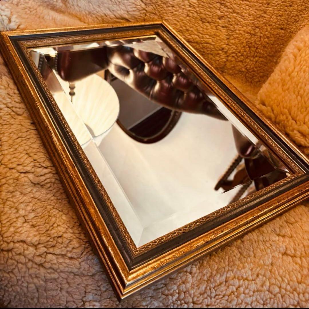 湯布院アンティーク イタリア製 ウォールミラー 壁掛け鏡 ゴールドカラー 額縁