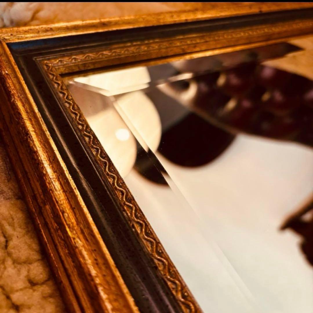 湯布院アンティーク イタリア製 ウォールミラー 壁掛け鏡 ゴールドカラー 額縁