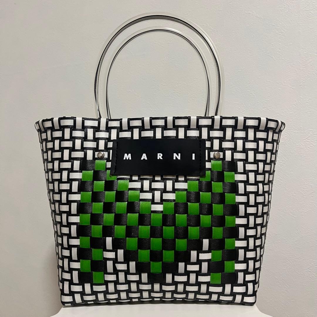 【美品】MARNI マルニ チェック柄 トート バスケット かごバッグ