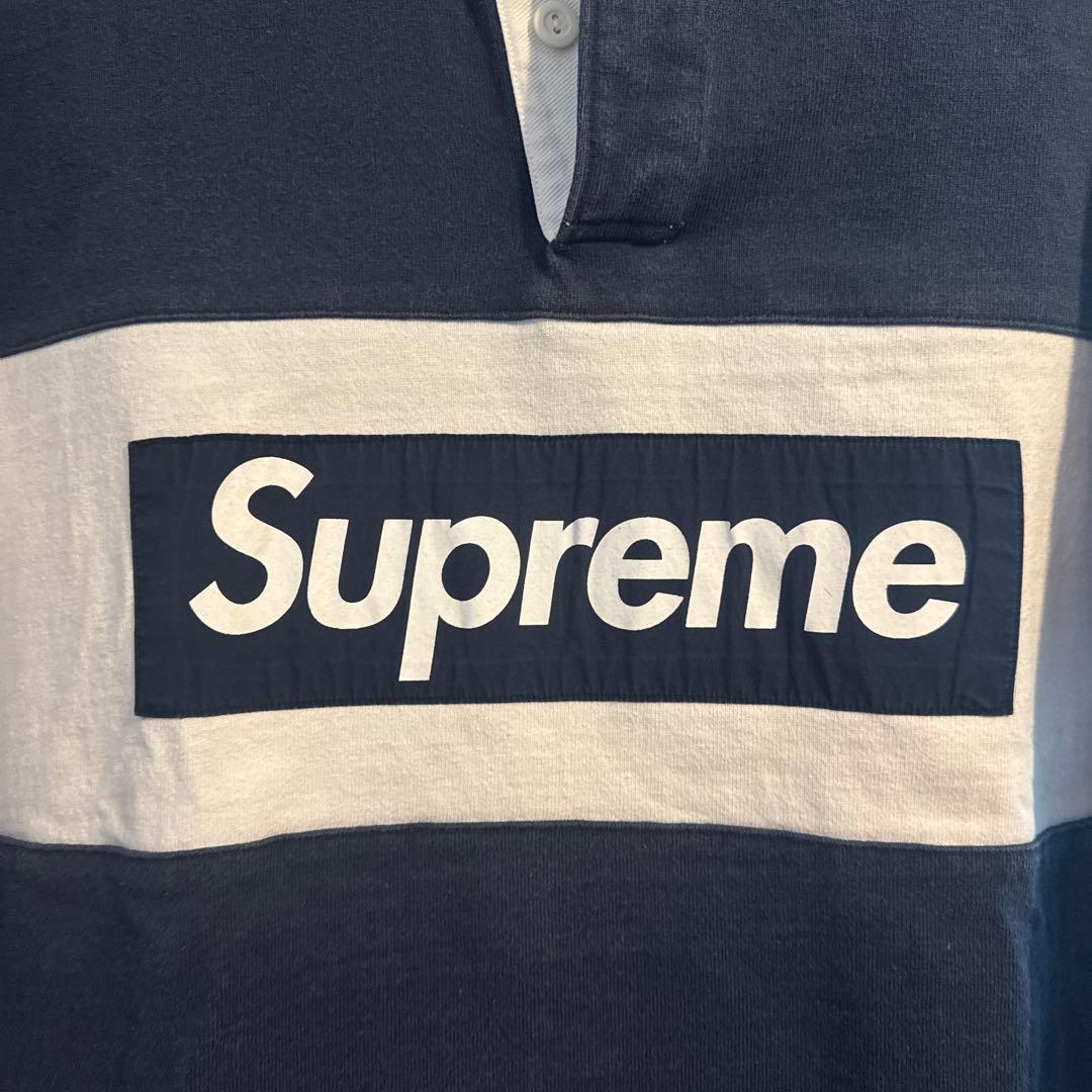 Supreme ラガーシャツ M ネイビー/ホワイト　rugby shirt