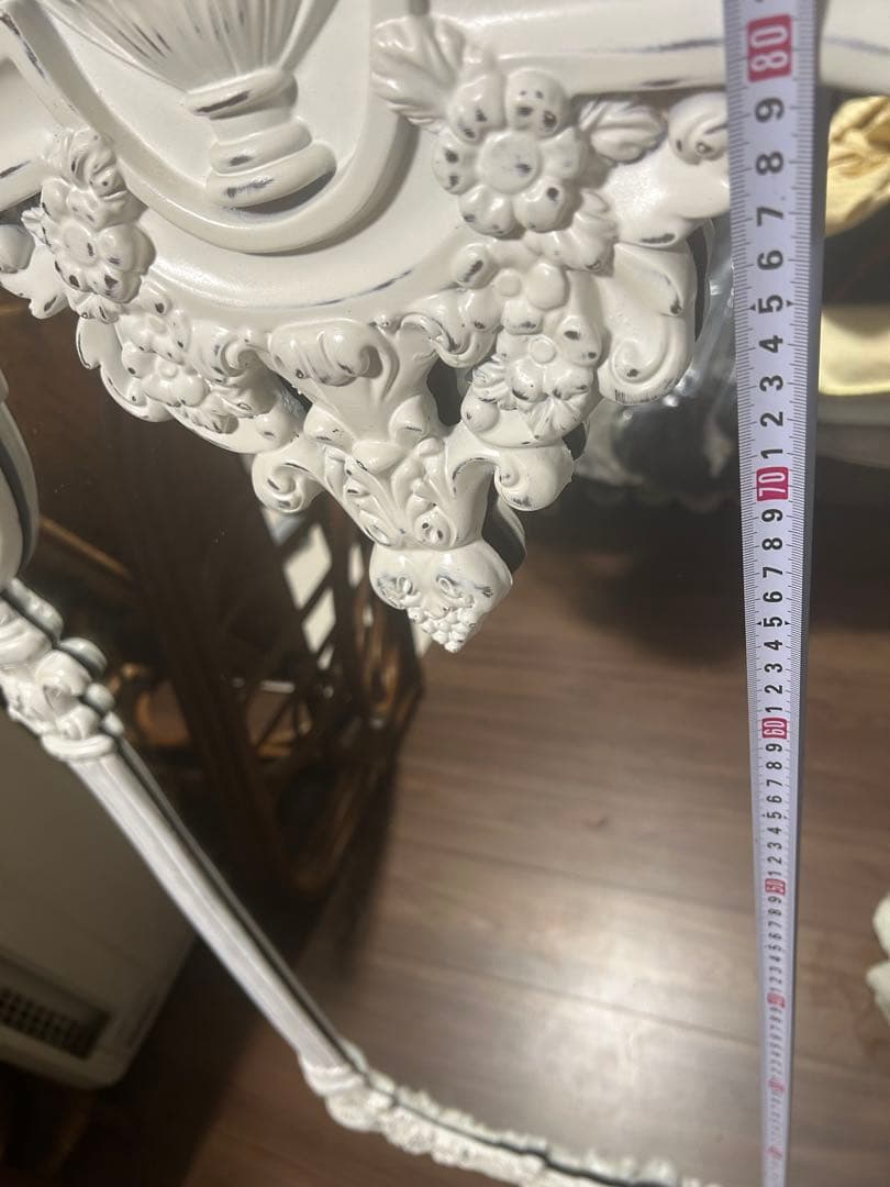 アンティーク　ロココ　ホワイト　壁掛けミラー　姿見