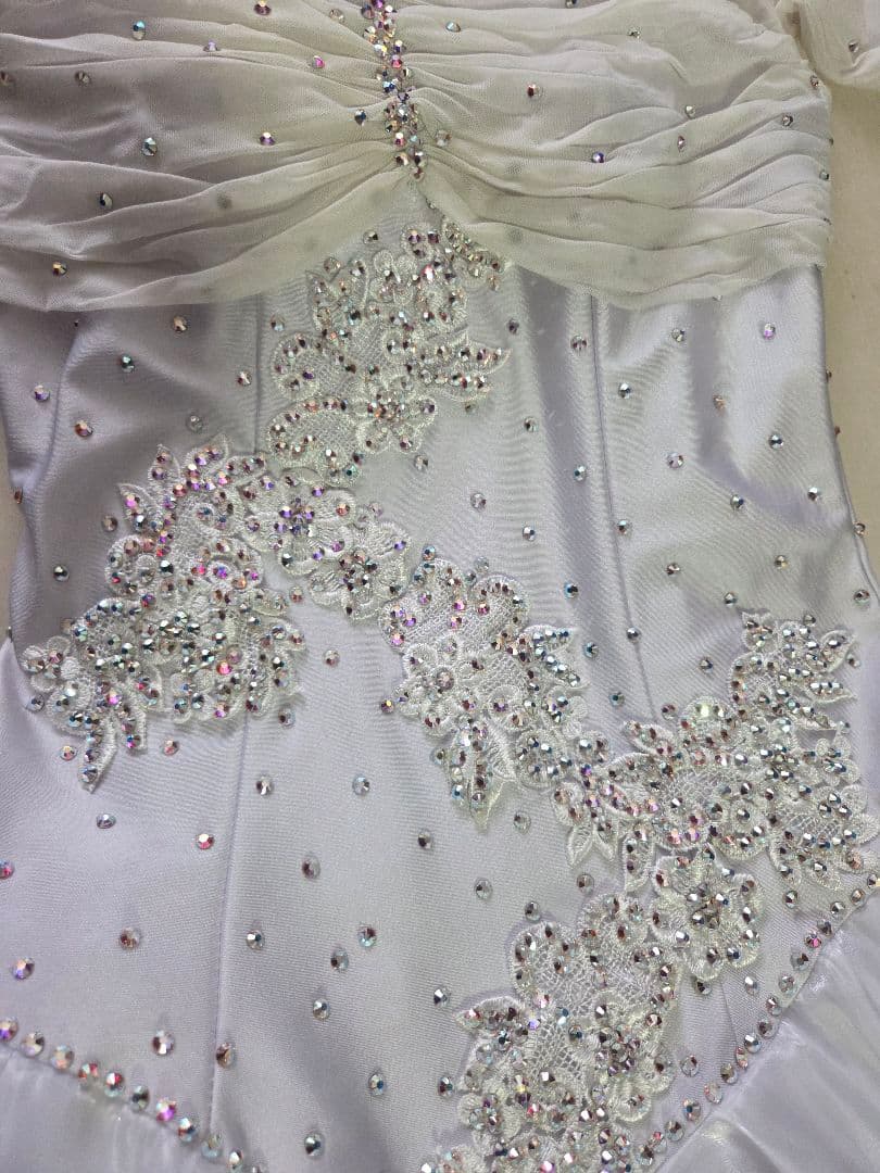 ラテンドレス 社交ダンス ホワイト スワロフスキー
