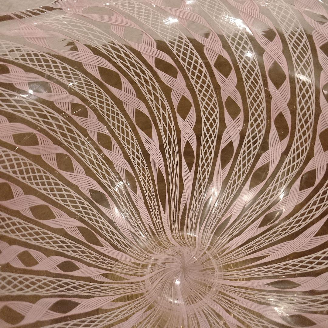ベネチアンガラス　ムラノ　MURANO　コンポート　ピンク　レース　インテリア