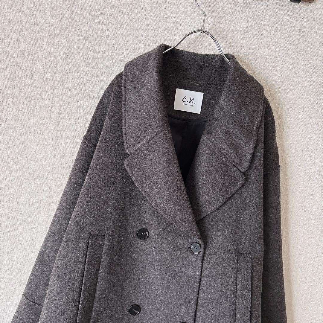 【美品✨️】エバーネイビー ウールリバーピーコート チャコールグレー　アンドミー