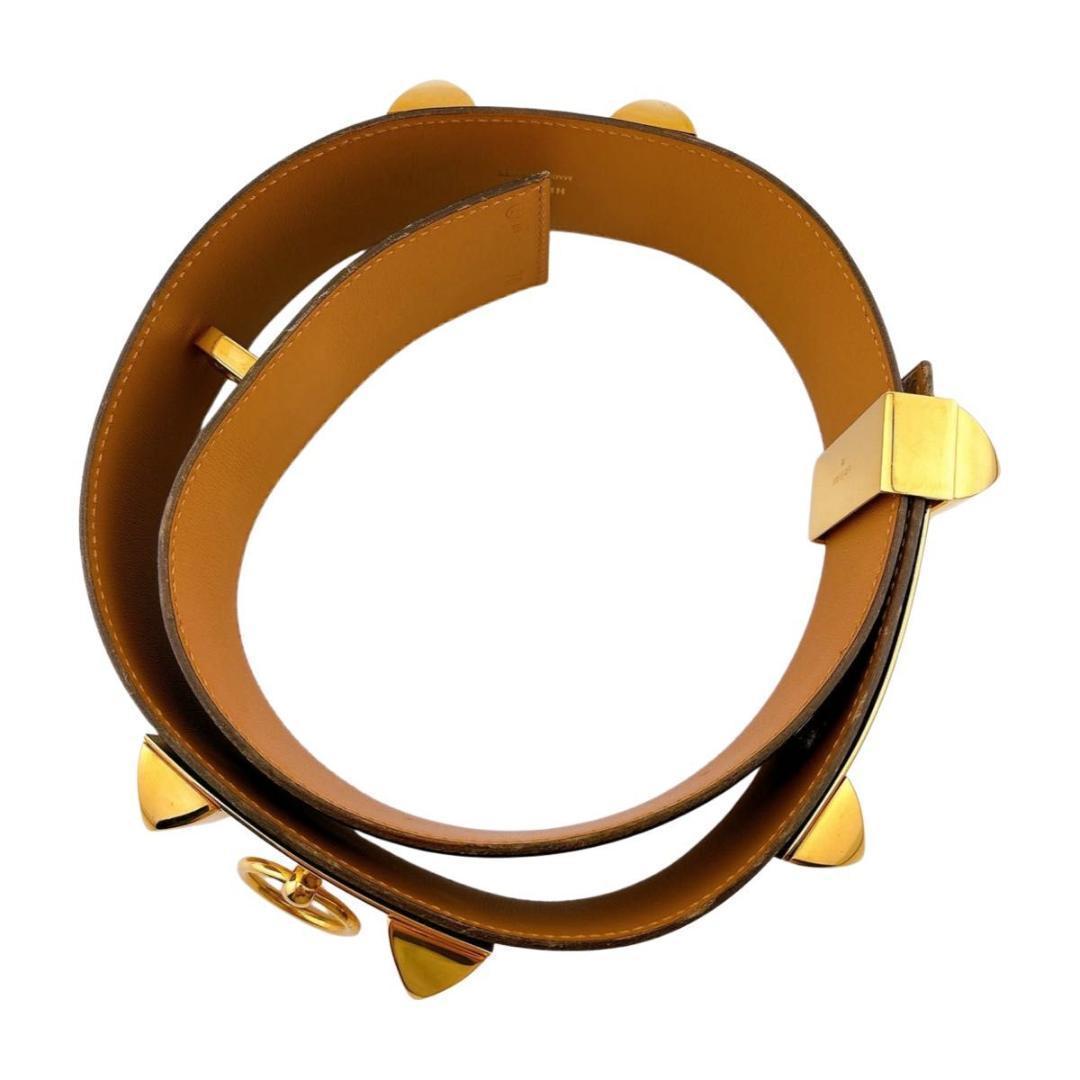 エルメス コリエドシアン メドール ベルト レザー ブラック ゴールド金具 70