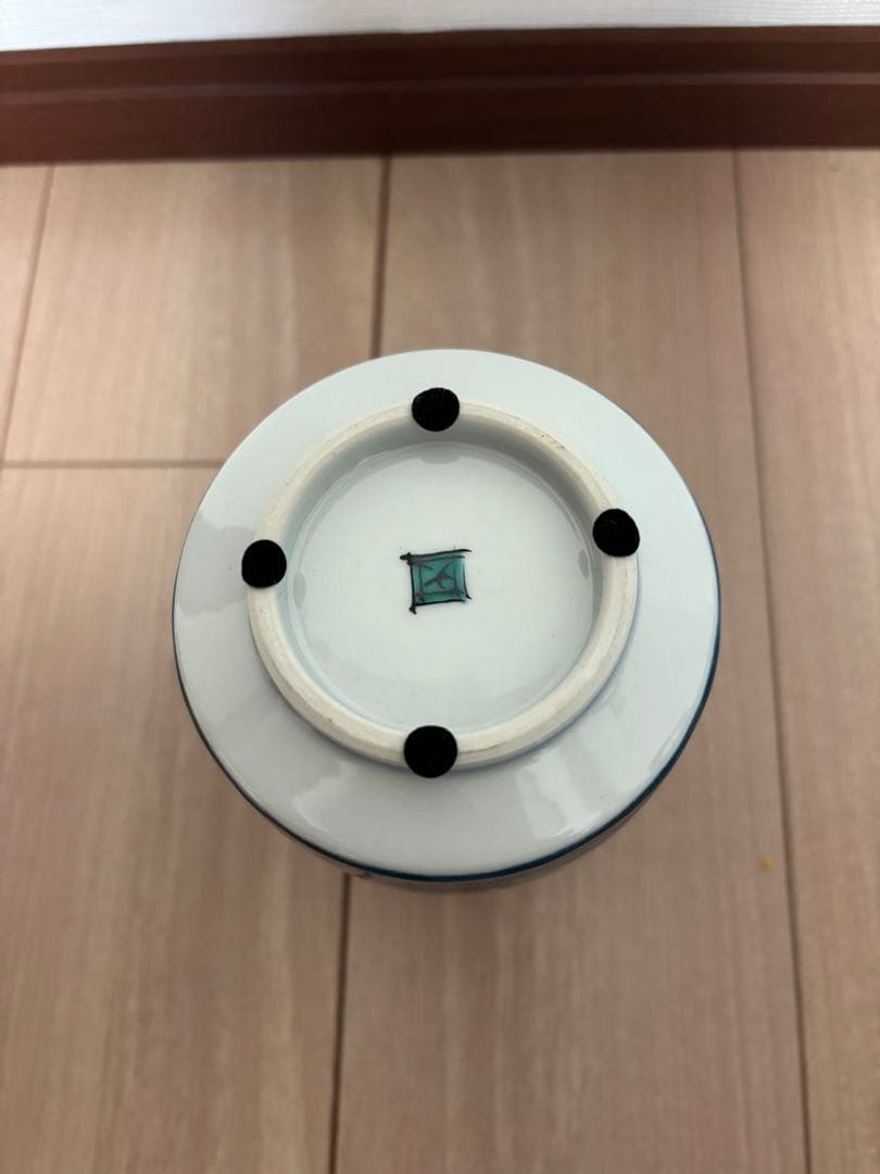 九谷焼 山岸大成作 青い鳥 一輪挿し 花瓶 共箱 縁起物