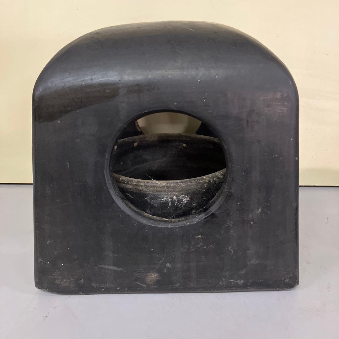 A-壁 昭和レトロ 古民具 古道具 時代物 猫火鉢 陶器製 黒 火鉢 火鉢