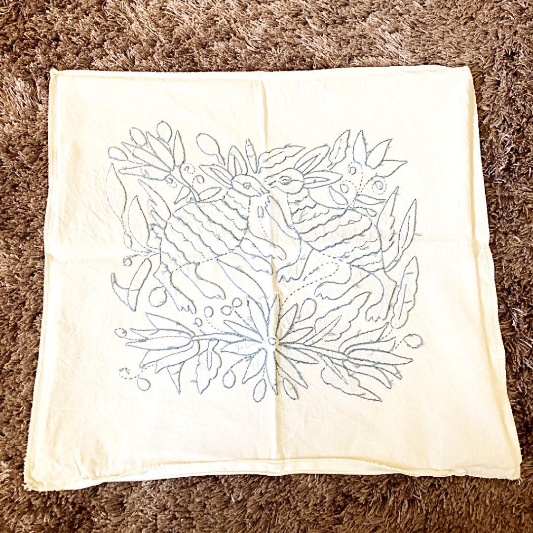 新品＊クッションカバー＊オトミ刺繍＊ブルー系＊動物＊メキシコ雑貨