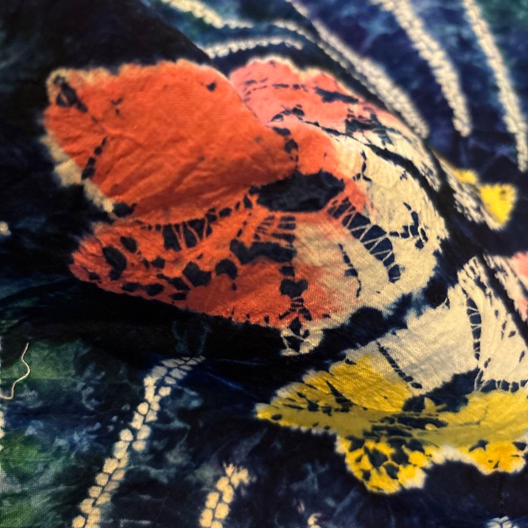 有松鳴海絞り浴衣 稀少 撫子 手縫い 藍染 ヴィンテージ 絞り 浴衣