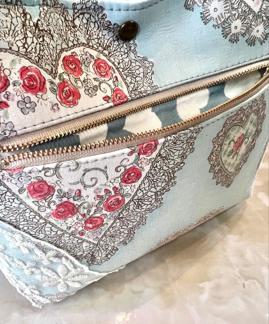 コヤンイサムチョン　レトロハート生地/ラメレース　ふんわりフリルバッグ