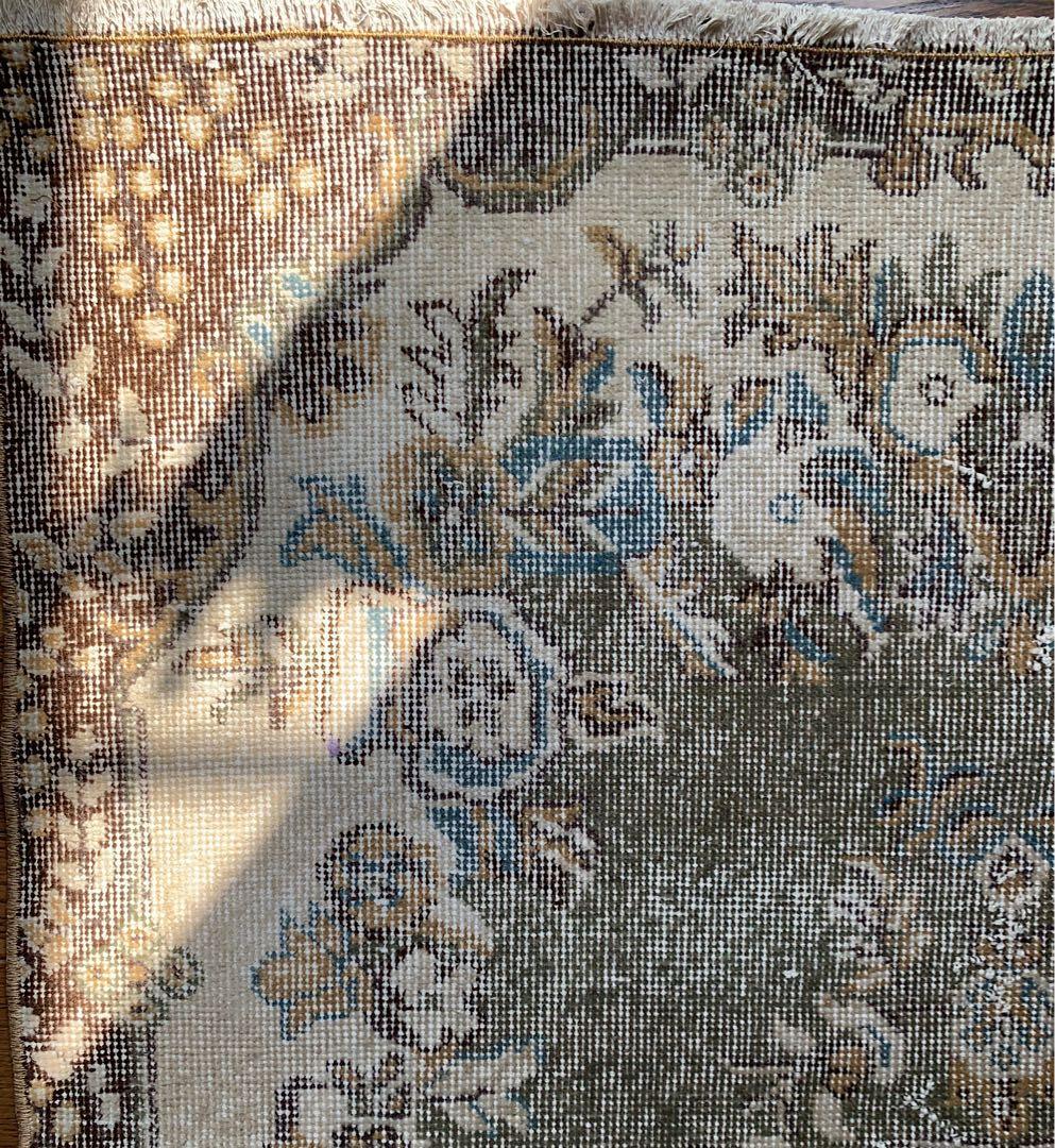 トルコヴィンテージラグ　超レア　スモーキーグリーン　193×116 ボタニカル