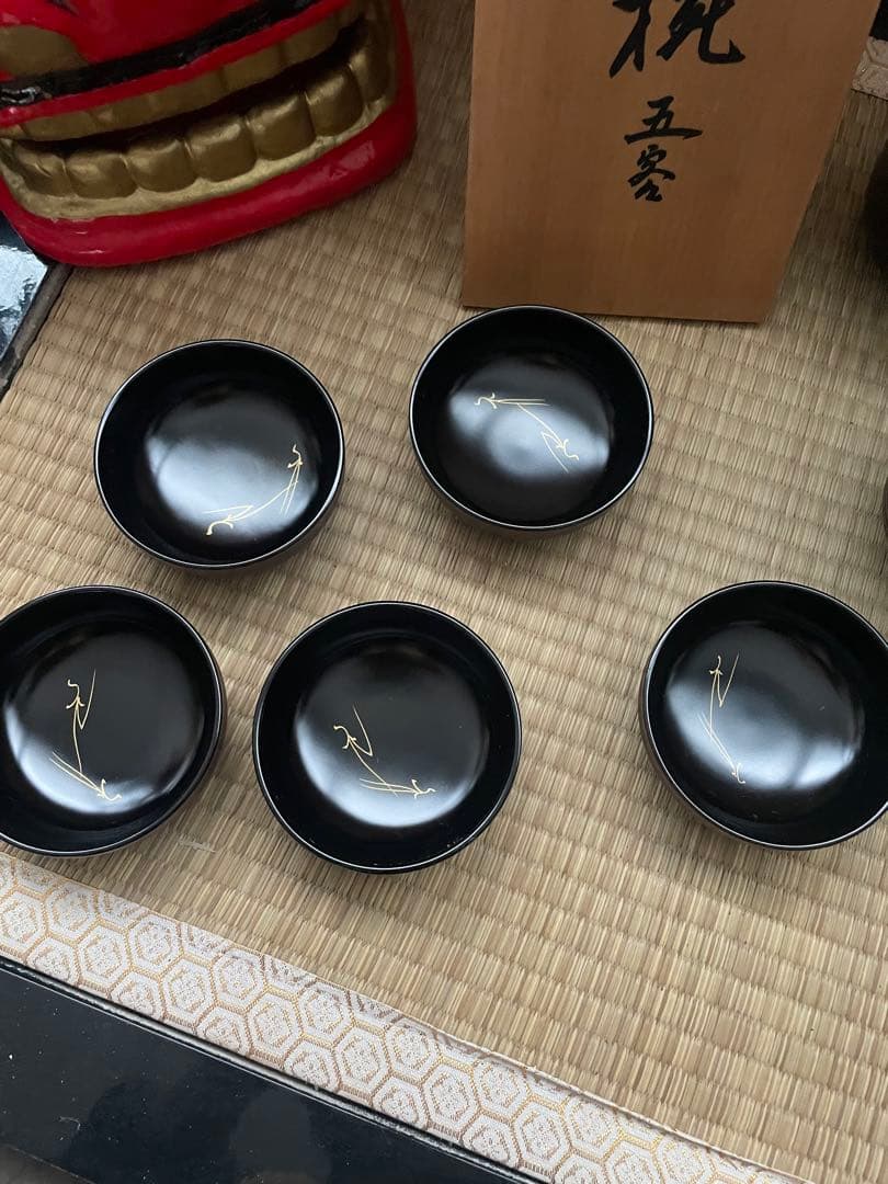 ①新品未使用　輪島塗　小吸物椀　林漆器店　5点セット